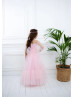 Off Shoulder Pink Tulle Flower Girl Dress Birthday Party Dress